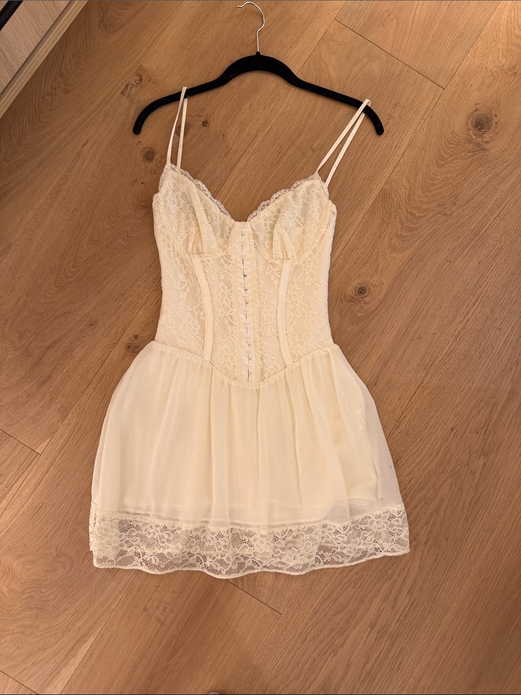 Cream Lace Mini Dress With Corset Bodice